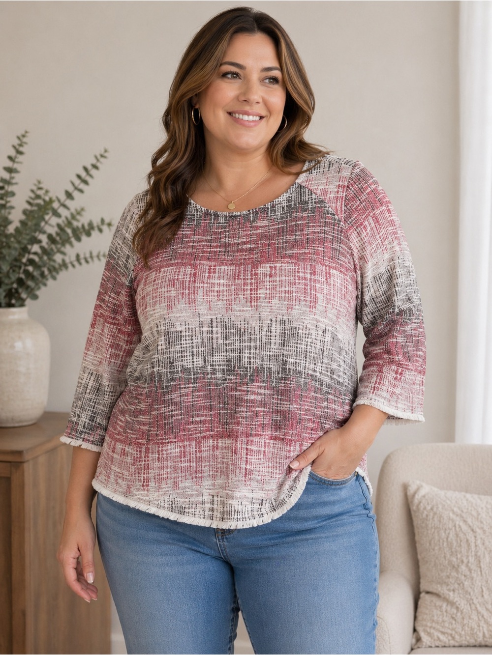 W5 Pink and Gray Textured Top